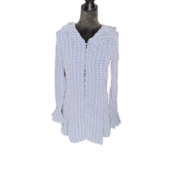 What Goes Around Comes Around Women's sz Large Blue Ruffle Dress Midi LS - Picture 1 of 8